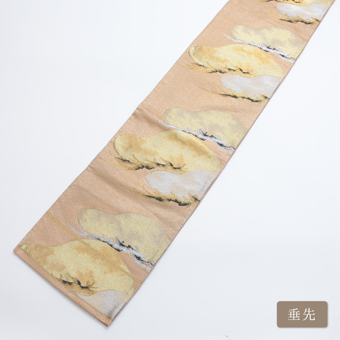 袋帯 帯丈432cm 六通 笠松 フォーマル 金系 正絹 Cランク 1223-00271