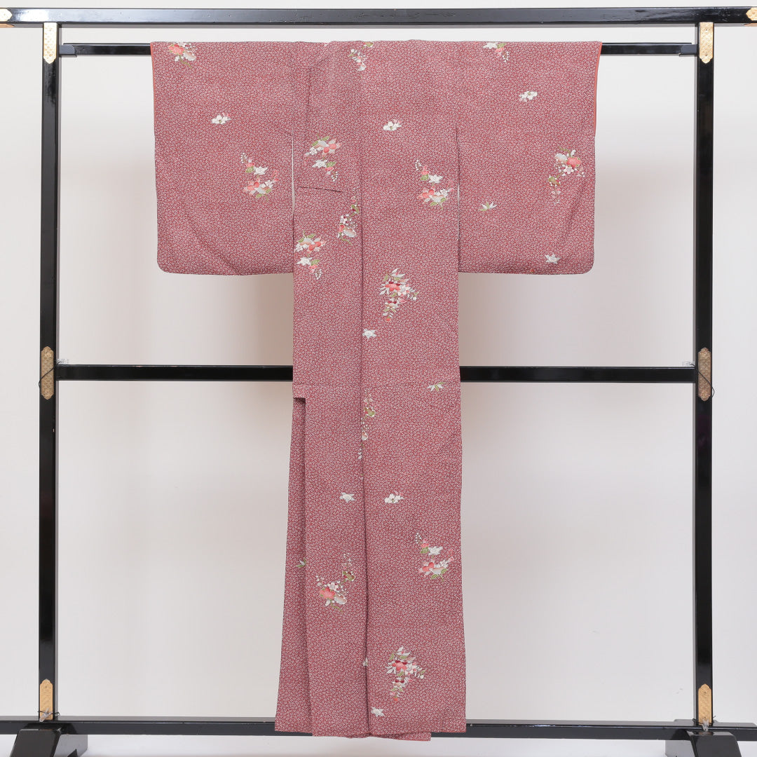 小紋 袷 身丈154cm 裄丈~62cm 茶系 正絹 梅 1215421400287