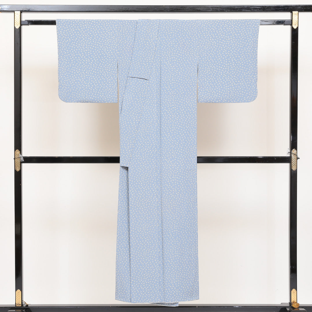 小紋 袷 身丈146cm 裄丈63cm 正絹 Sランク インフォーマル 広衿 XSサイズ 銀杏 水色系 RP 1221-00452
