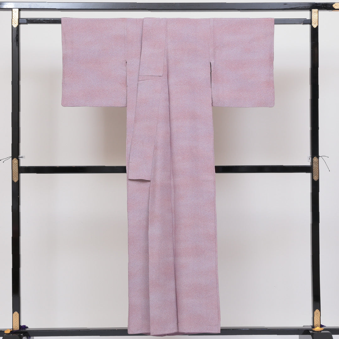 小紋 袷 身丈151cm 裄丈62cm 正絹 Bランク インフォーマル 広衿 Sサイズ 落款 抽象柄 紫系 RP 1221-00259