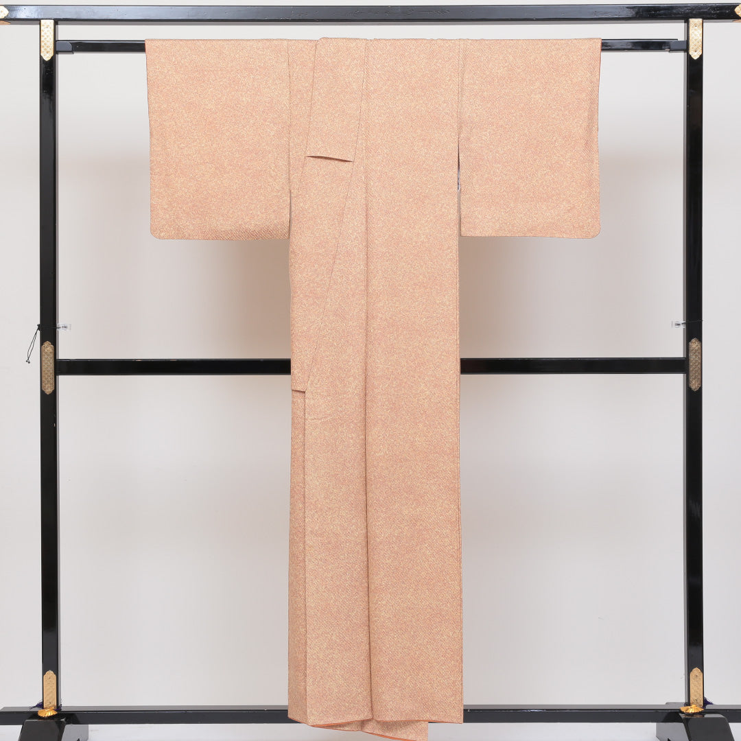 小紋 袷 身丈150cm 裄丈62cm 正絹 Aランク インフォーマル 広衿 Sサイズ 抽象柄 朱系 HP 1221-00256
