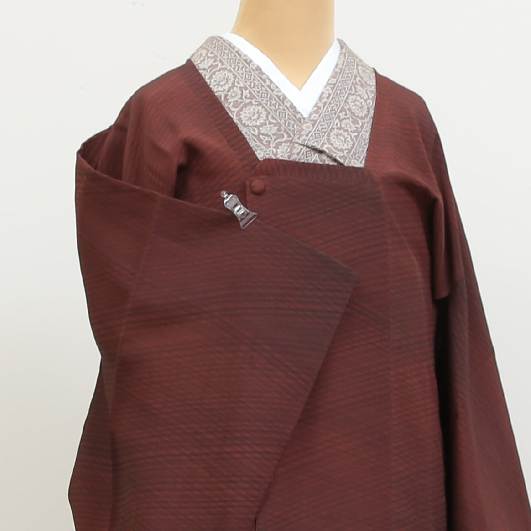 道行コート 洗える着物 袷 身丈91cm 裄丈66cm ポリエステル Sランク Mサイズ セミフォーマル 幾何学柄 ぼかし染 茶系 1263-05503