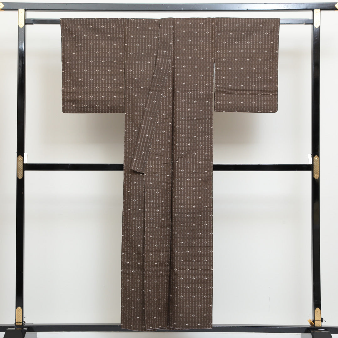 紬 袷 身丈151cm 裄丈64cm 正絹 Aランク カジュアル 広衿 Sサイズ 創作柄 茶系 HP 1223-02667