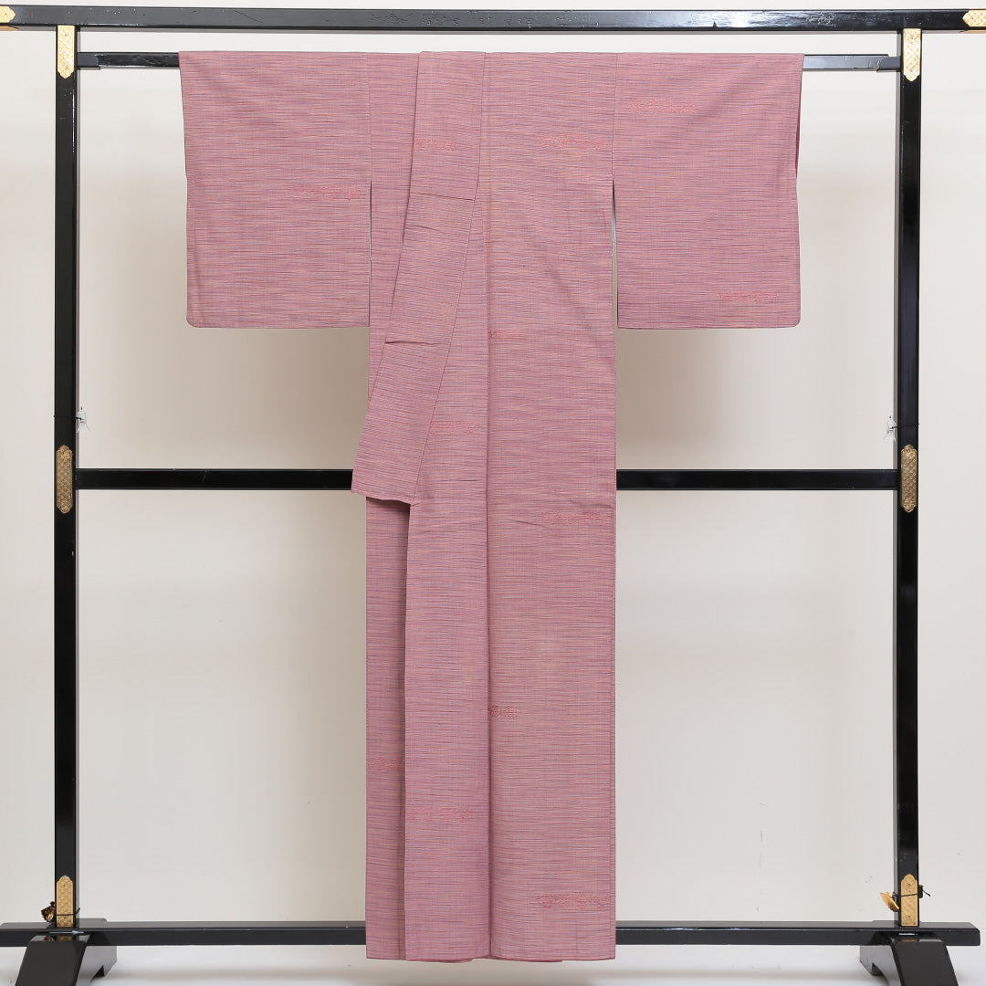紬 袷 身丈155cm 裄丈54cm 正絹 Aランク カジュアル 広衿 Mサイズ 創作柄 ピンク系 HP 1223-02641