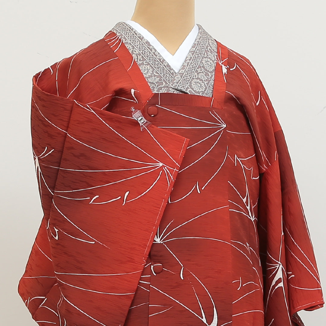 道行コート 洗える着物 袷 身丈74cm 裄丈63cm ポリエステル Sランク Sサイズ カジュアル 創作柄 ぼかし染 しつけ糸 朱系 1263-05488