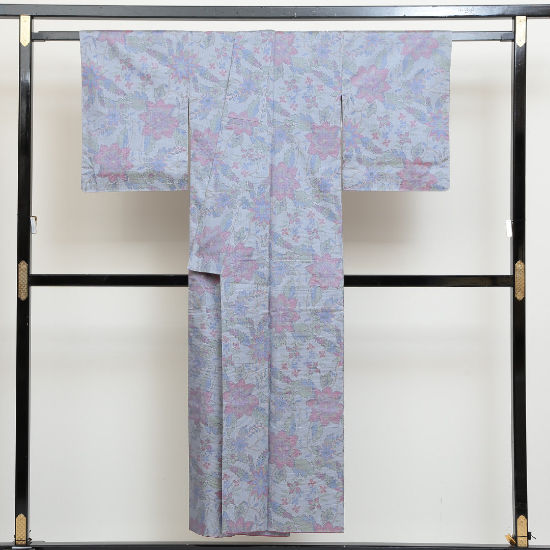 大島紬 袷 身丈148cm 裄63.5cm 正絹 グレー系 Sランク 1316001932122