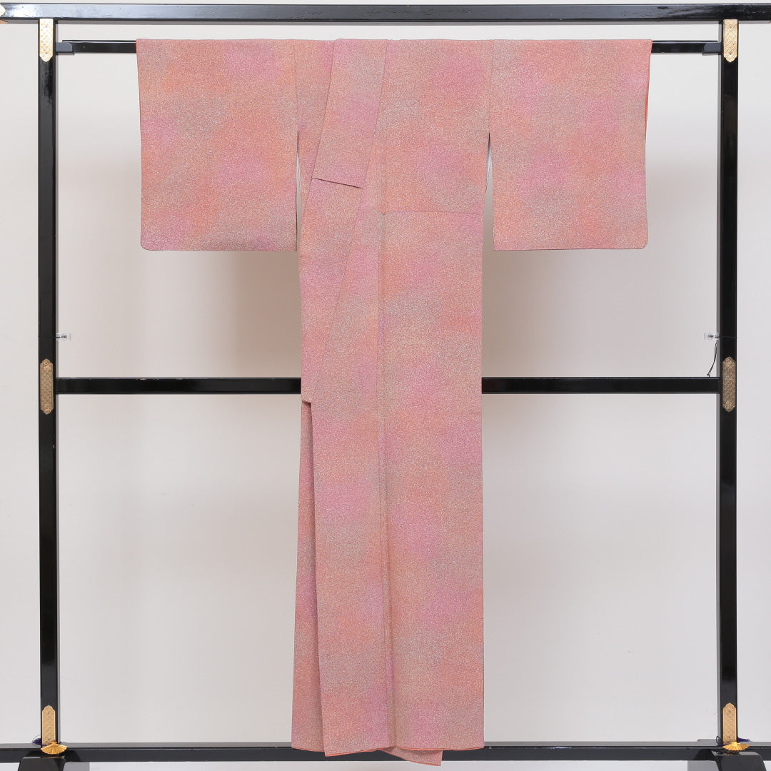 江戸小紋 袷 身丈150cm 裄丈66cm 正絹 Sランク Sサイズ 広衿 一つ紋 セミフォーマル ちりめん 創作柄 朱系 1262-00247