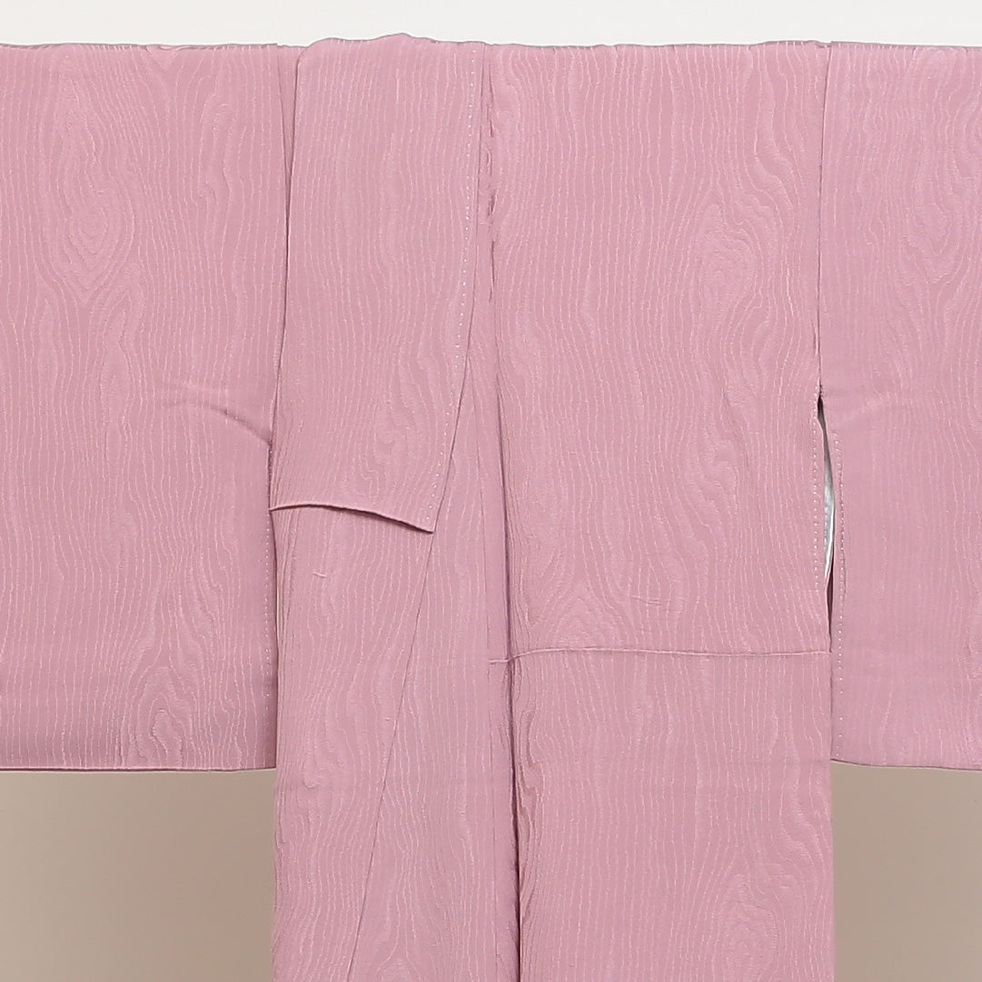 色無地 袷 身丈148cm 裄丈62cm 正絹 Sランク 一つ紋 (花菱) 紋意匠 (木目) セミフォーマル 広衿 XSサイズ ピンク系 M4 1219-04935
