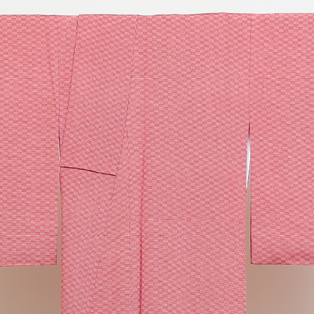 小紋 袷 身丈156cm 裄丈64cm 正絹 Sランク インフォーマル 広衿 Mサイズ 市松 赤系 RP 1221-00767