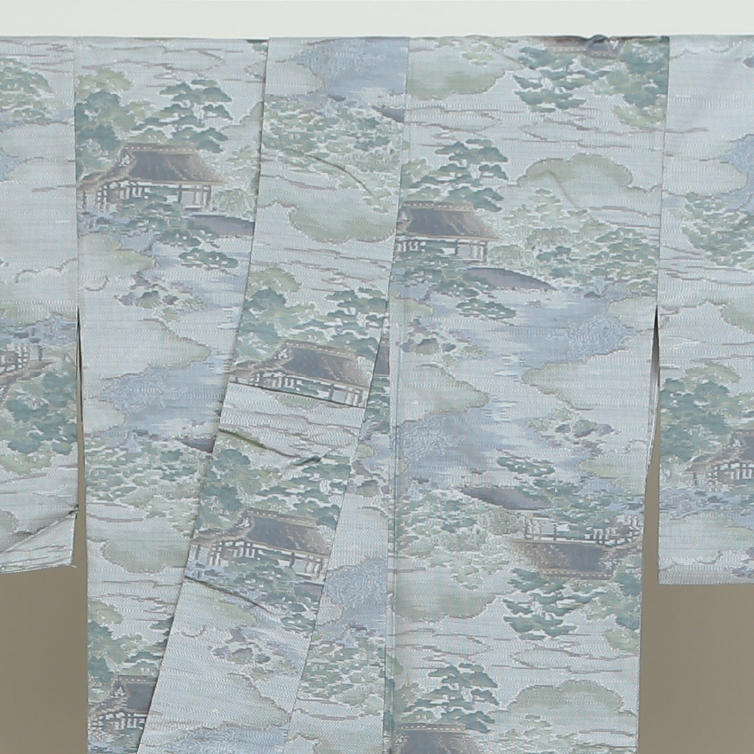 大島紬 袷 身丈151cm 裄丈62cm 正絹 Sランク インフォーマル 広衿 Sサイズ 9マルキ 茶屋辻 緑系 SR 1223-02726