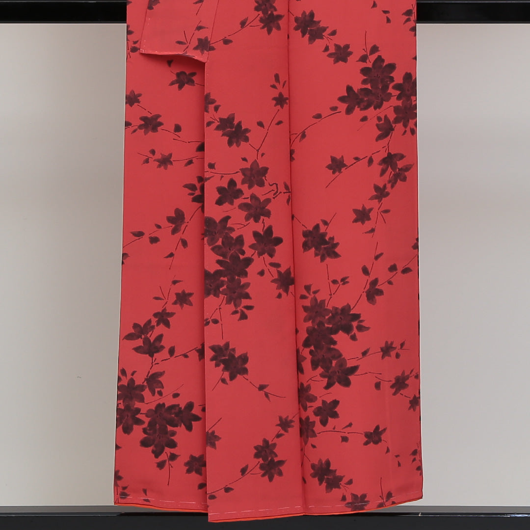 小紋 袷 身丈149cm 裄丈63cm 正絹 Aランク インフォーマル 広衿 XSサイズ 花柄 朱系 RP 1221-00654