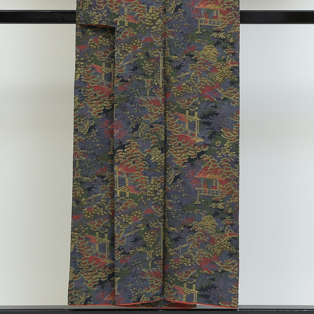 小紋 袷 身丈149cm 裄丈63cm 正絹 Aランク インフォーマル 広衿 XSサイズ 茶屋辻 紺系 RP 1221-00749