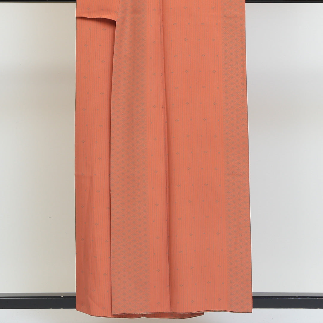 小紋 袷 身丈155cm 裄丈66cm 正絹 Aランク インフォーマル 広衿 Mサイズ 麻の葉 朱系 HP 1221-00748