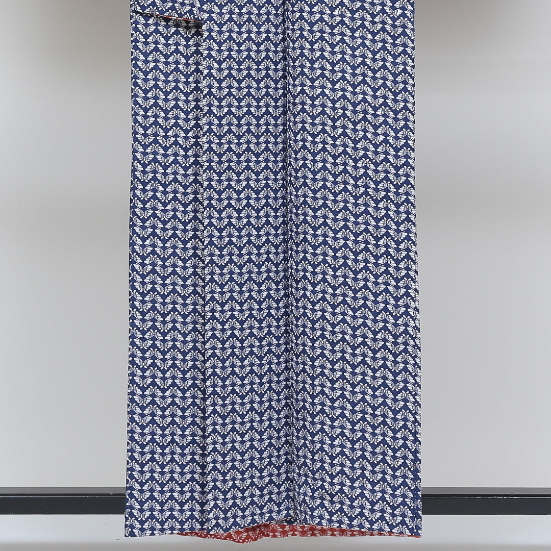 小紋 袷 身丈154cm 裄丈64cm 正絹 Sランク インフォーマル 広衿 Sサイズ 蝶 青系 RP 1221-00536