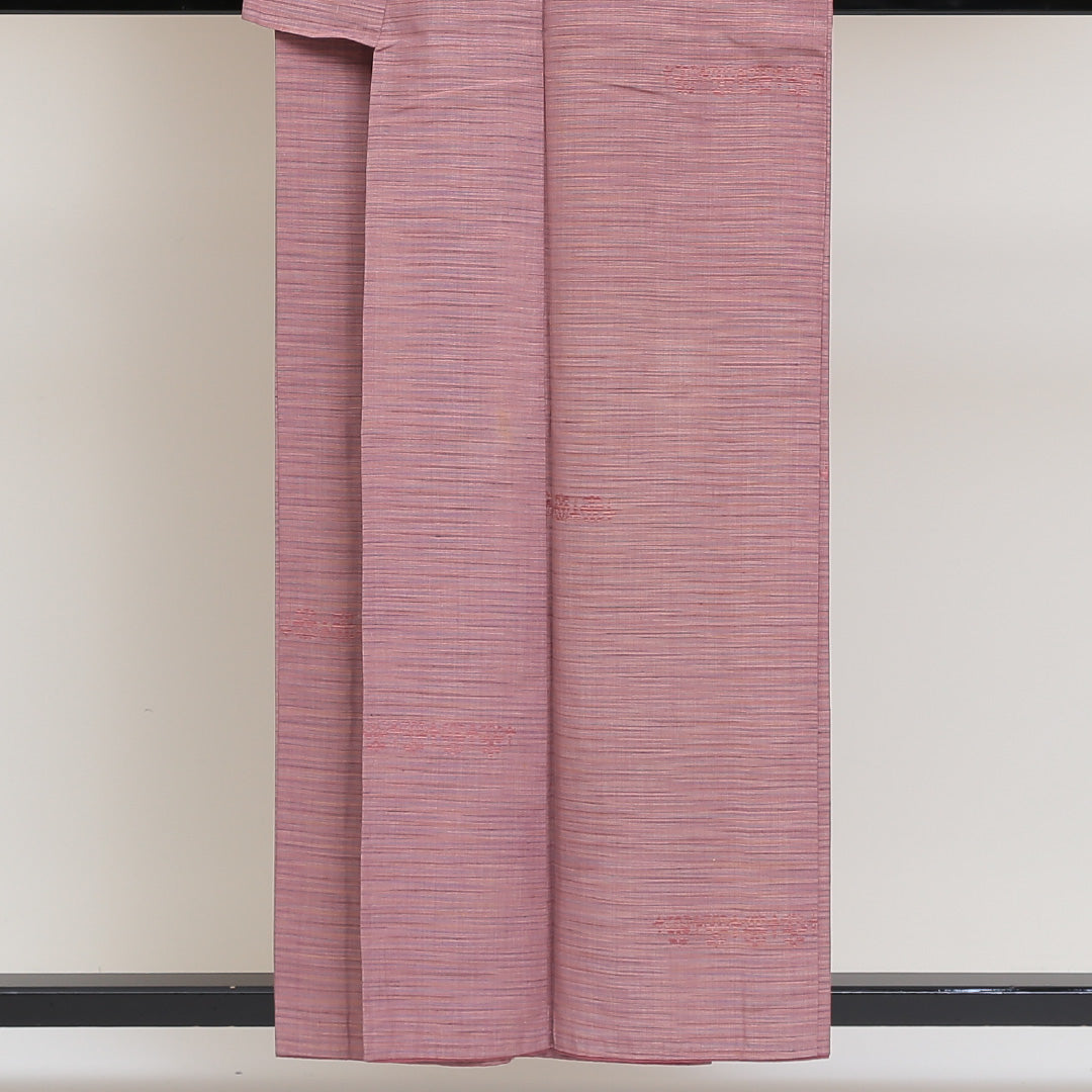 紬 袷 身丈155cm 裄丈54cm 正絹 Aランク カジュアル 広衿 Mサイズ 創作柄 ピンク系 HP 1223-02641