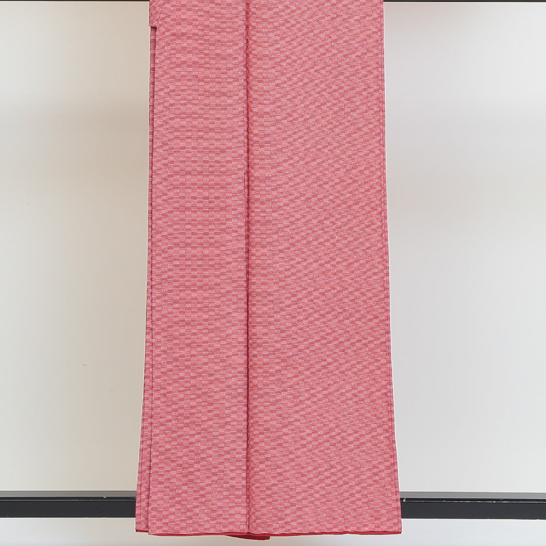 小紋 袷 身丈156cm 裄丈64cm 正絹 Sランク インフォーマル 広衿 Mサイズ 市松 赤系 RP 1221-00767