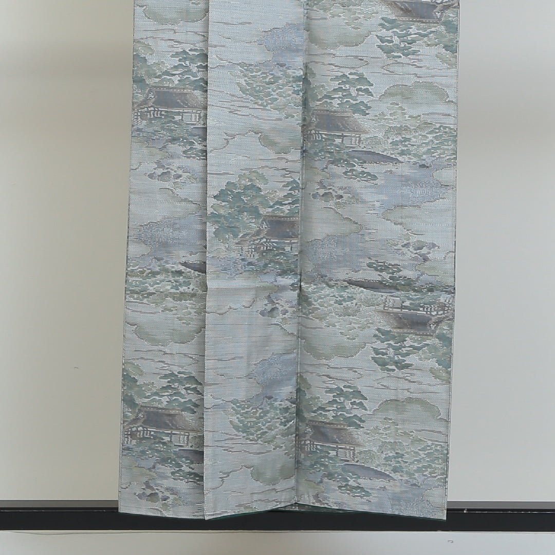 大島紬 袷 身丈151cm 裄丈62cm 正絹 Sランク インフォーマル 広衿 Sサイズ 9マルキ 茶屋辻 緑系 SR 1223-02726