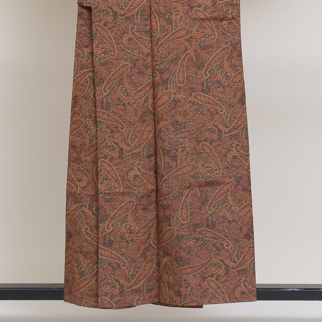紬 単衣 身丈153cm 裄64.5cm 正絹 茶系 Sランク 小紋 ペイズリー 1216001512214