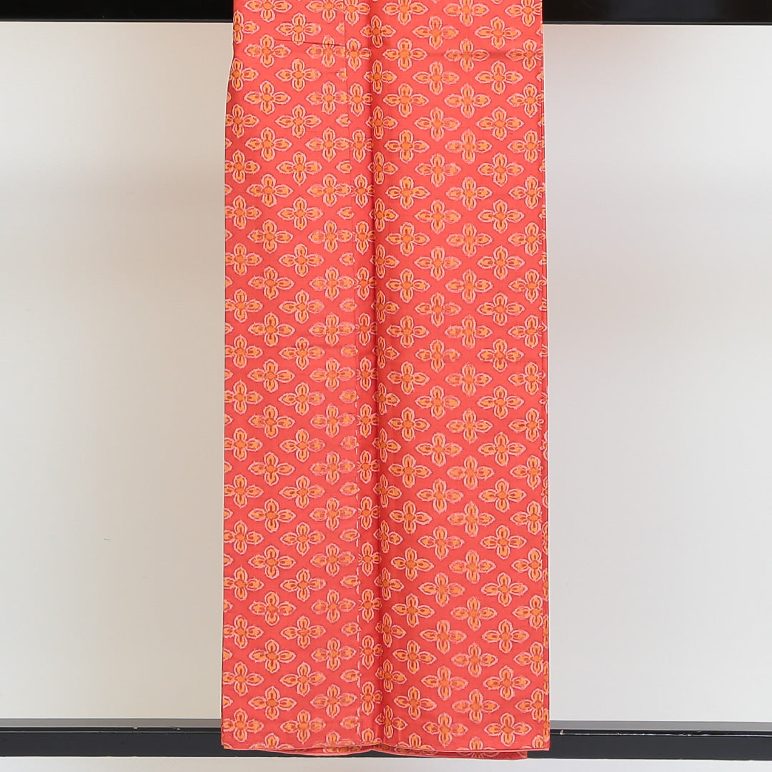 紬 袷 身丈153cm 裄丈63cm 正絹 Sランク カジュアル バチ衿 Sサイズ 花菱 赤系 RP 1223-02705