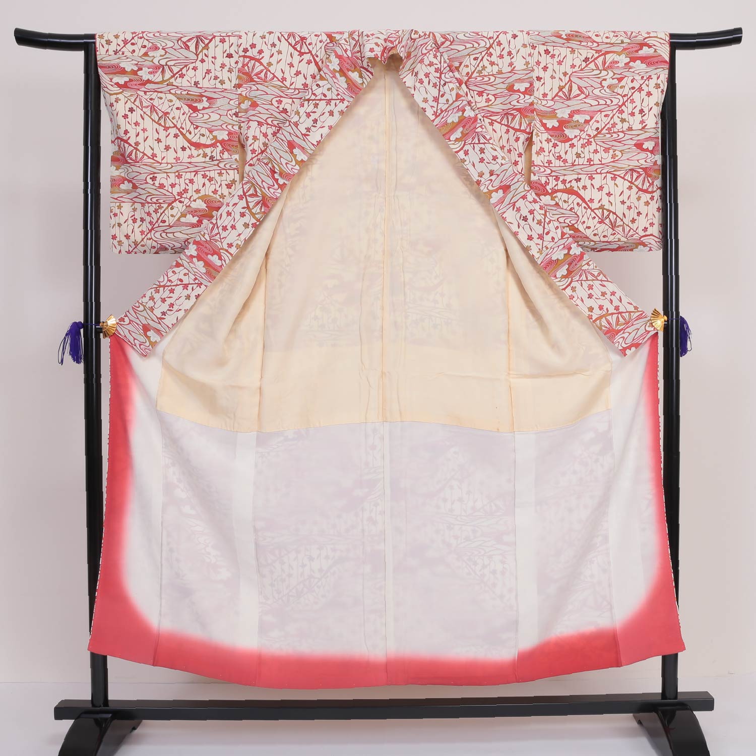 小紋 袷 身丈150cm 裄丈64cm 正絹 Aランク インフォーマル 広衿 Sサイズ 桜川 白系 RP 1221-00008