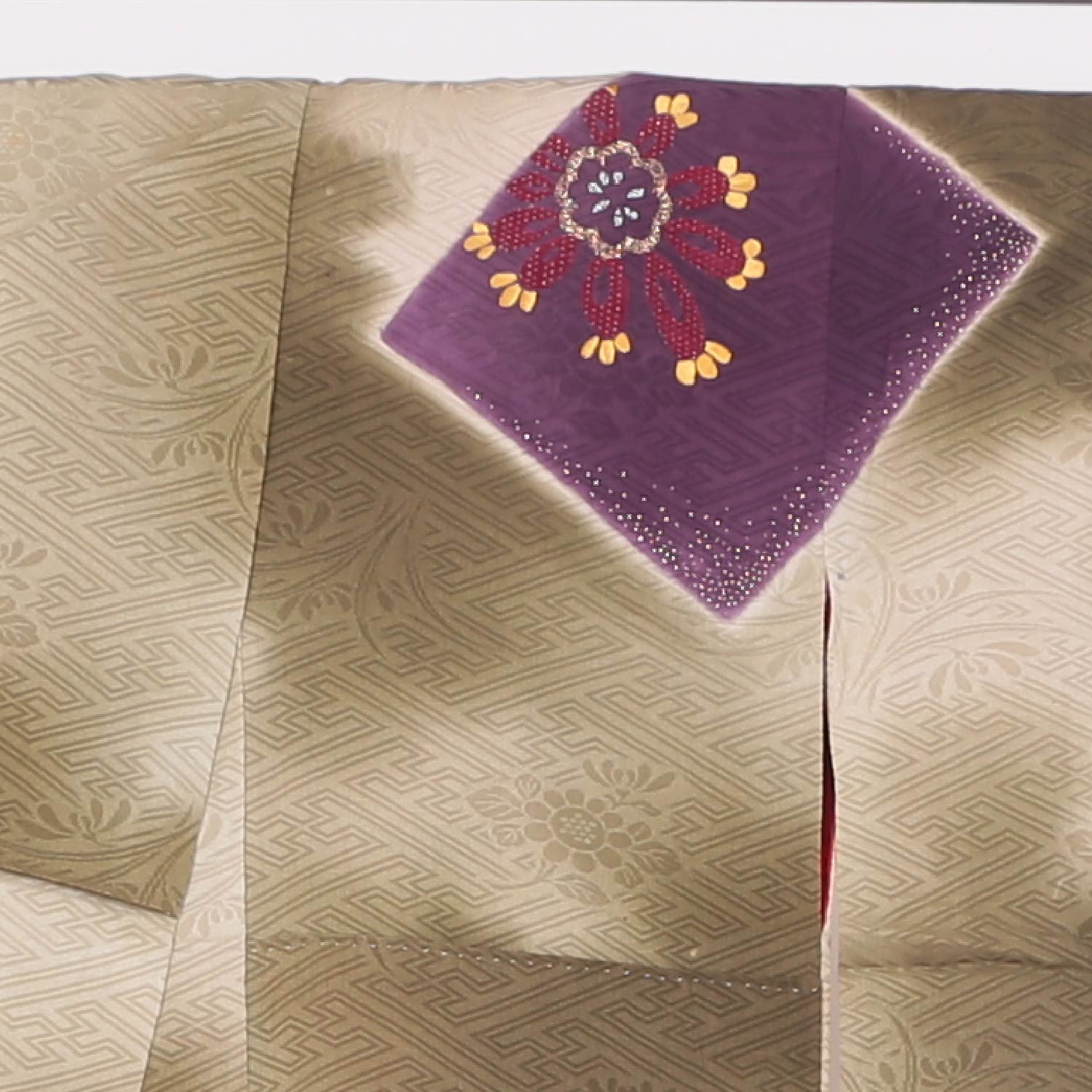 訪問着 袷 身丈150cm 裄丈61cm 正絹 Sランク 三つ紋 (沢瀉) 紋意匠 (紗綾型) フォーマル 広衿 Sサイズ ぼかし染 金彩 歌留多 茶系 RP 1217-04018