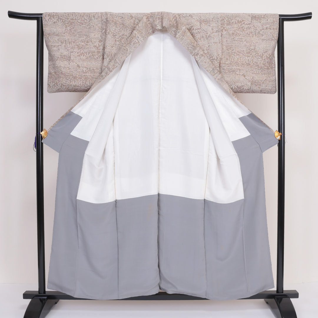 小紋 袷 身丈152cm 裄丈63cm 正絹 Sランク インフォーマル 広衿 Sサイズ 茶屋辻 茶系 RP 1221-00016