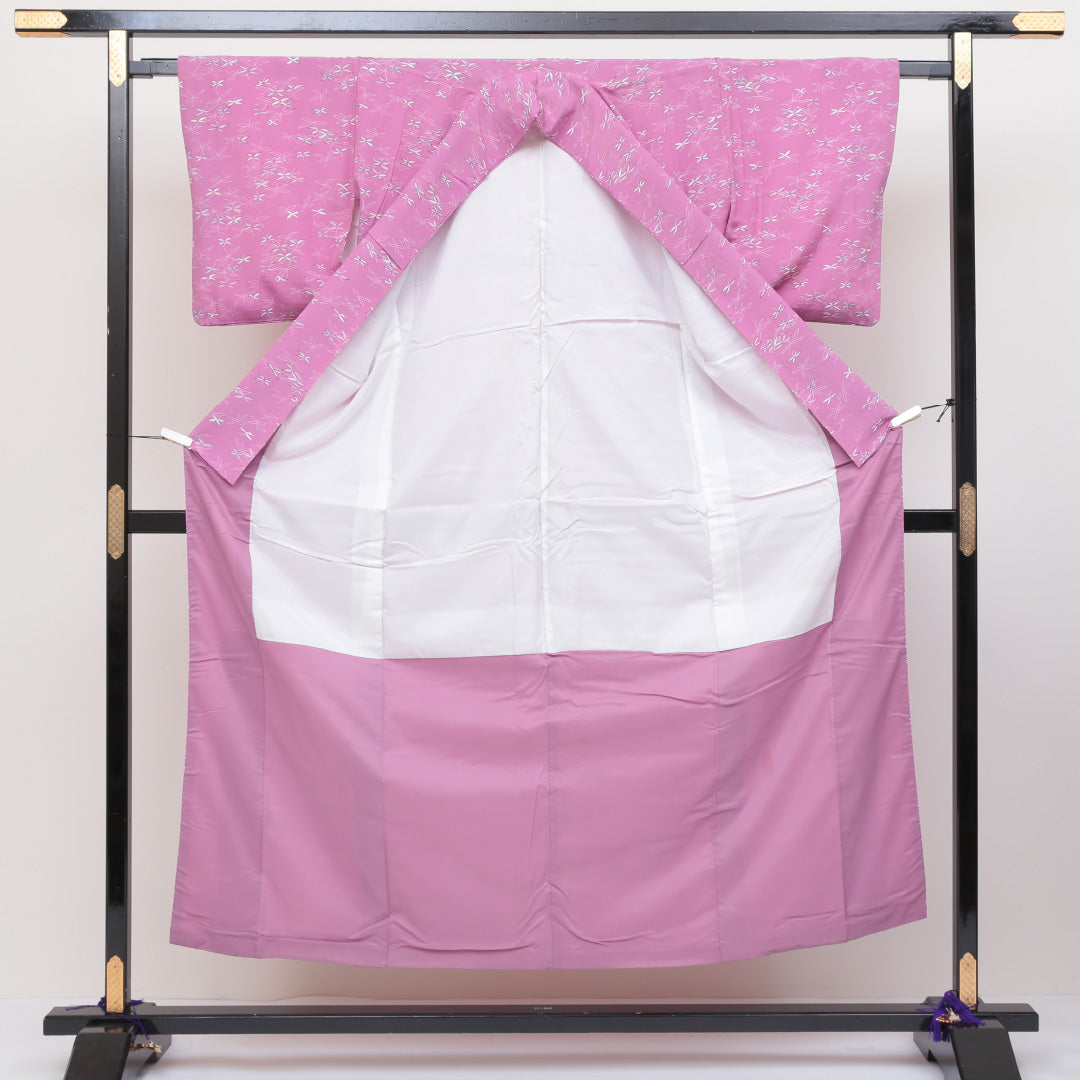 小紋 袷 身丈153cm ピンク系 洗える着物 優品 創作 1215321300129