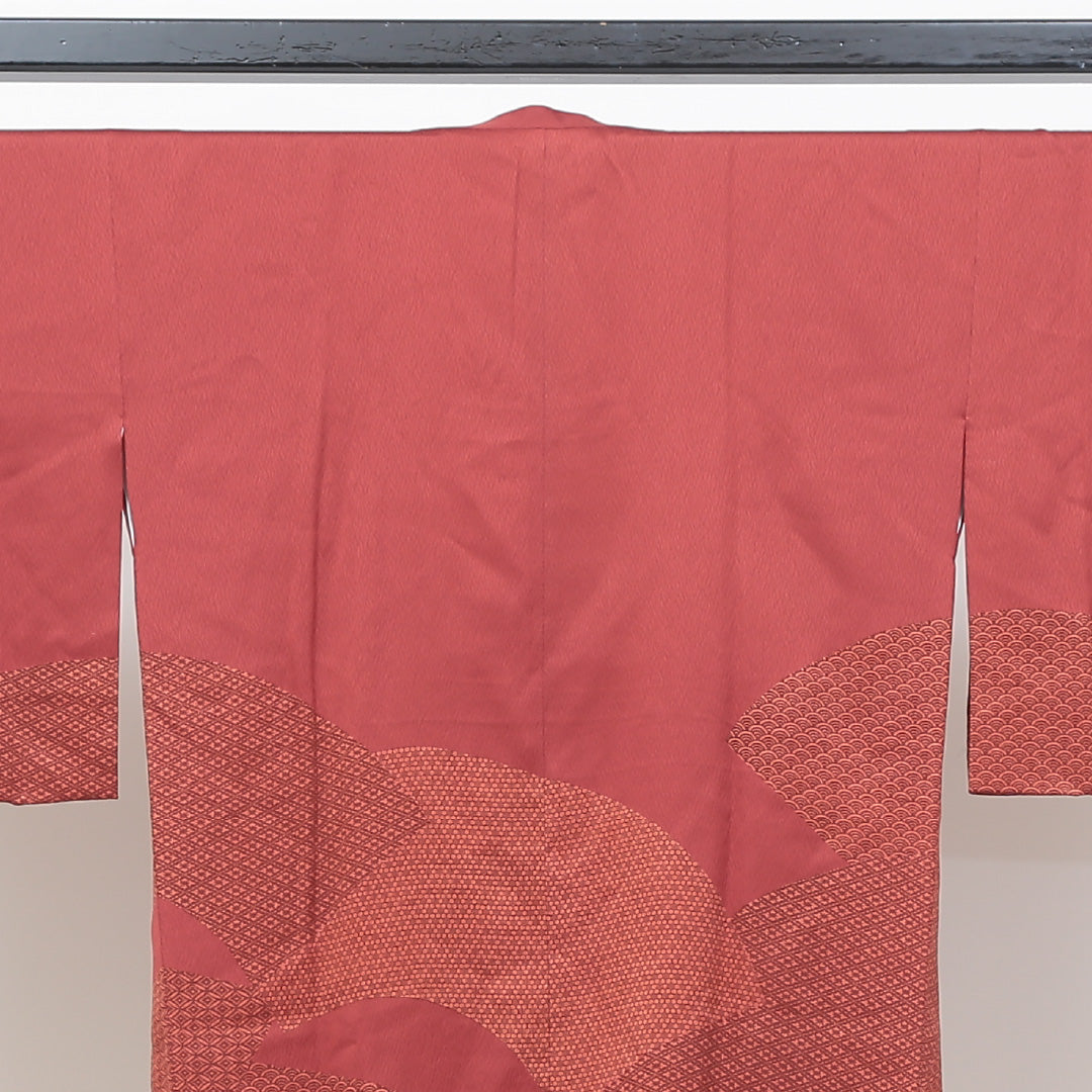 道行コート 袷 身丈84cm 裄丈63cm 正絹 Sランク Sサイズ フォーマル 絵羽コート 吉祥文様 有職文様 赤系 朱系 1263-05351
