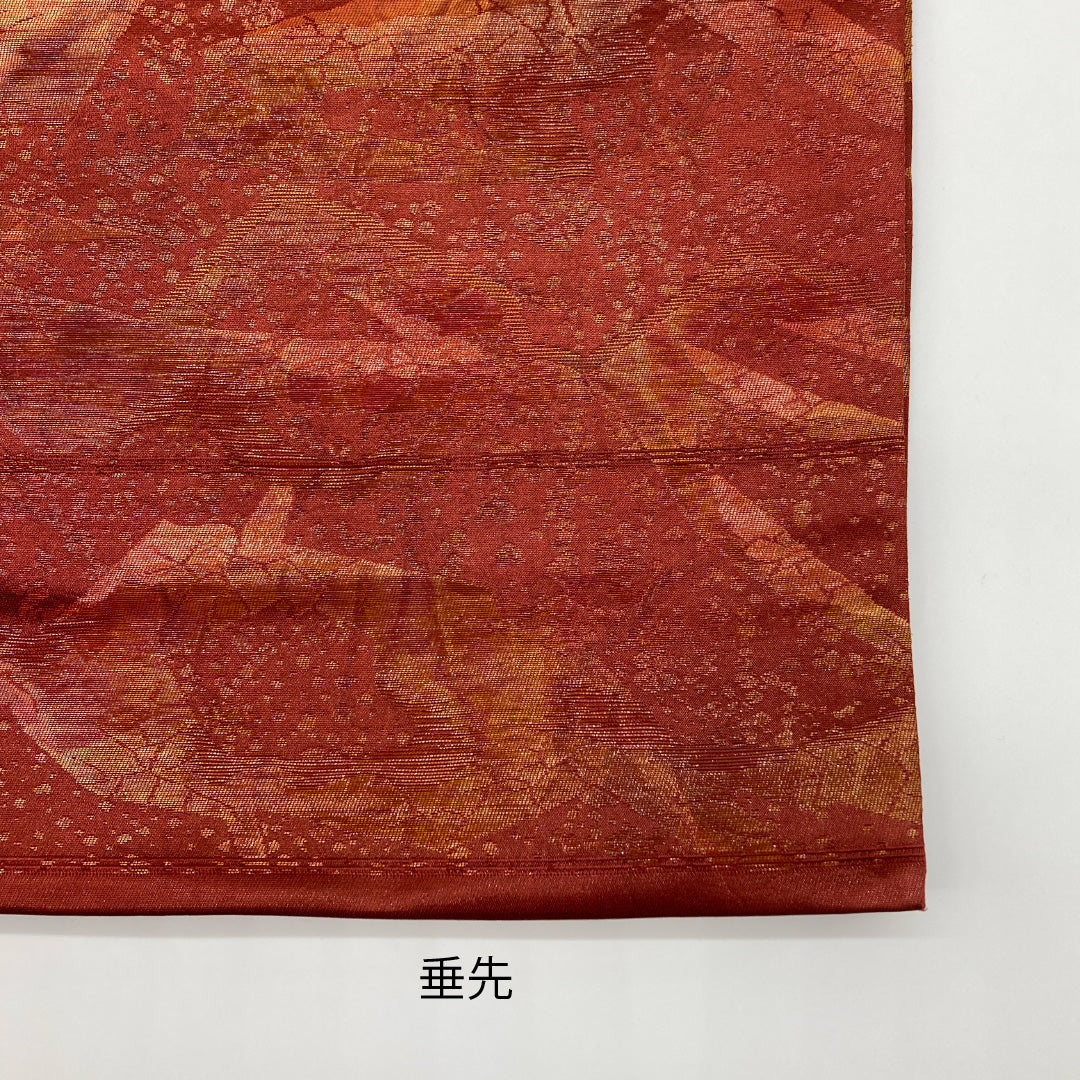 袋帯 帯丈414cm 六通 創作 引き箔 セミフォーマル 赤系 正絹 Sランク 1223-00082