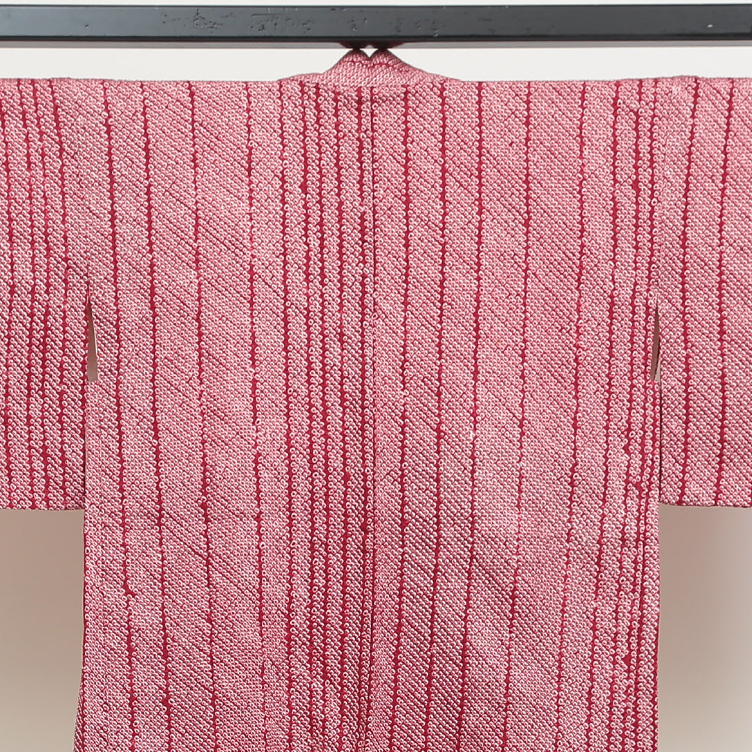 羽織 袷 身丈72cm 裄丈63cm 正絹 Aランク カジュアル Sサイズ 紐あり 縞 赤系 HP 1232-05471