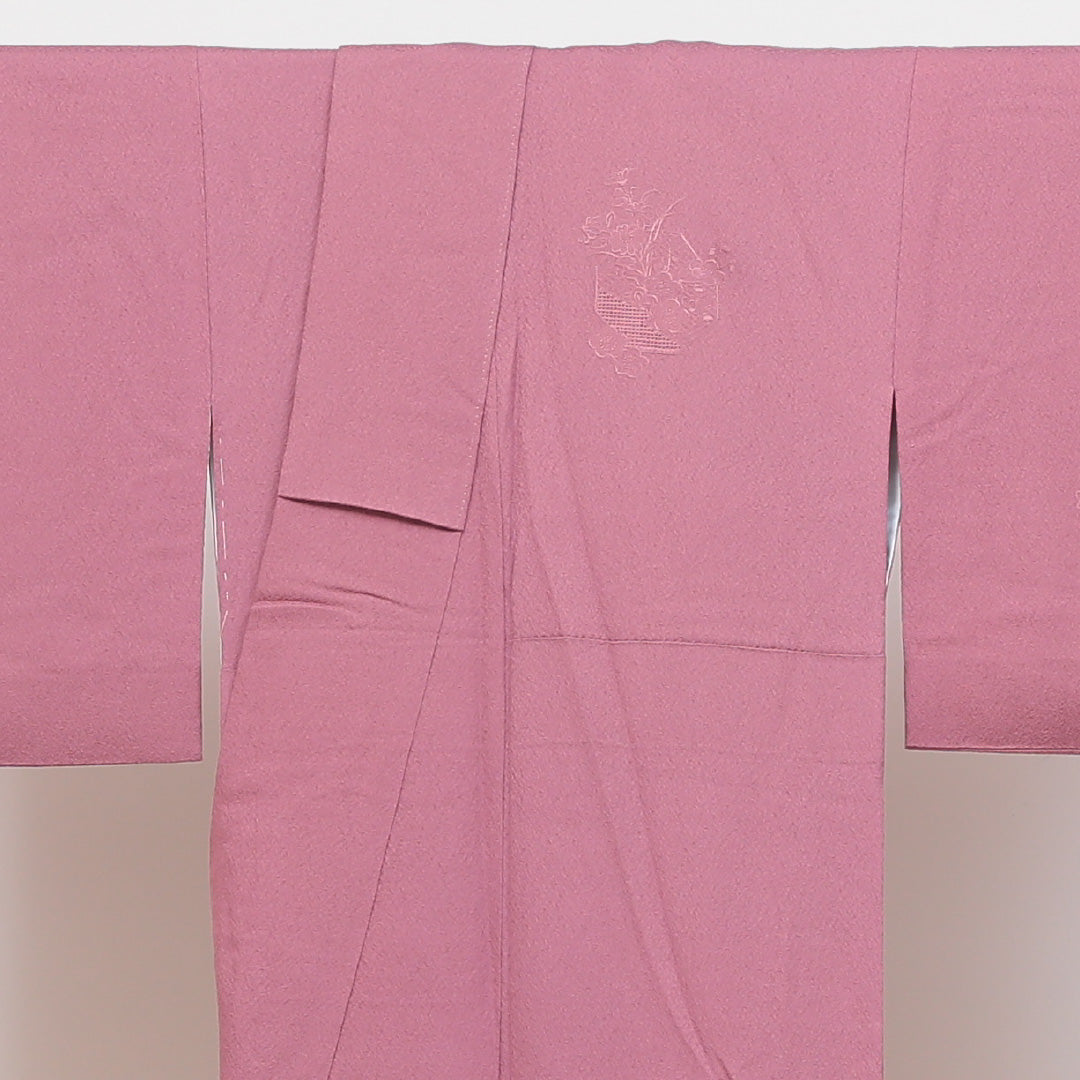 訪問着 袷 身丈150cm 裄丈64cm 正絹 Aランク セミフォーマル 広衿 Sサイズ 汕頭刺繍 花籠 紫系 RP 1217-04079