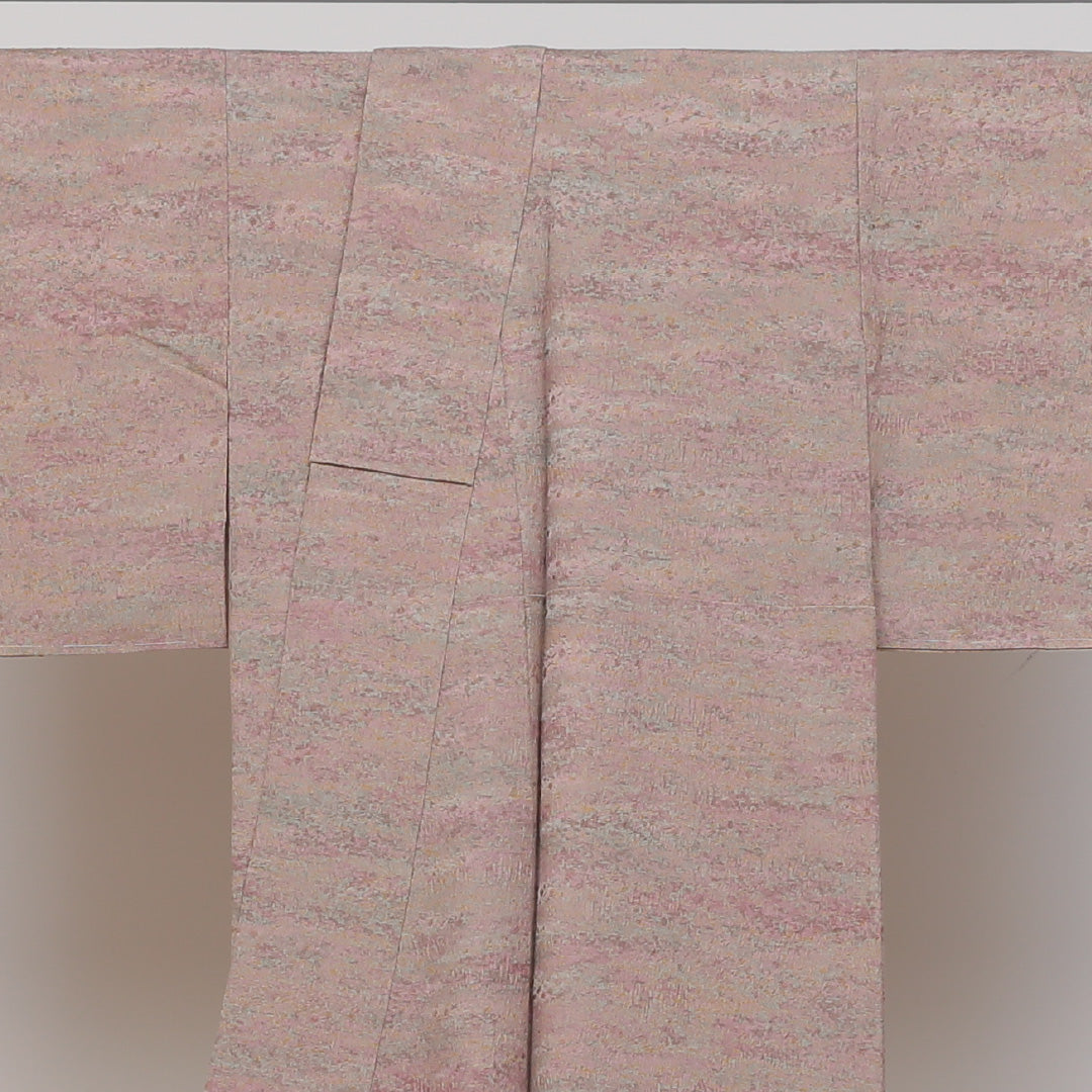 小紋 袷 身丈142cm 裄63cm 加藤唐九朗 正絹 茶系 ちりめん 落款 証紙 Sランク 1215-00182