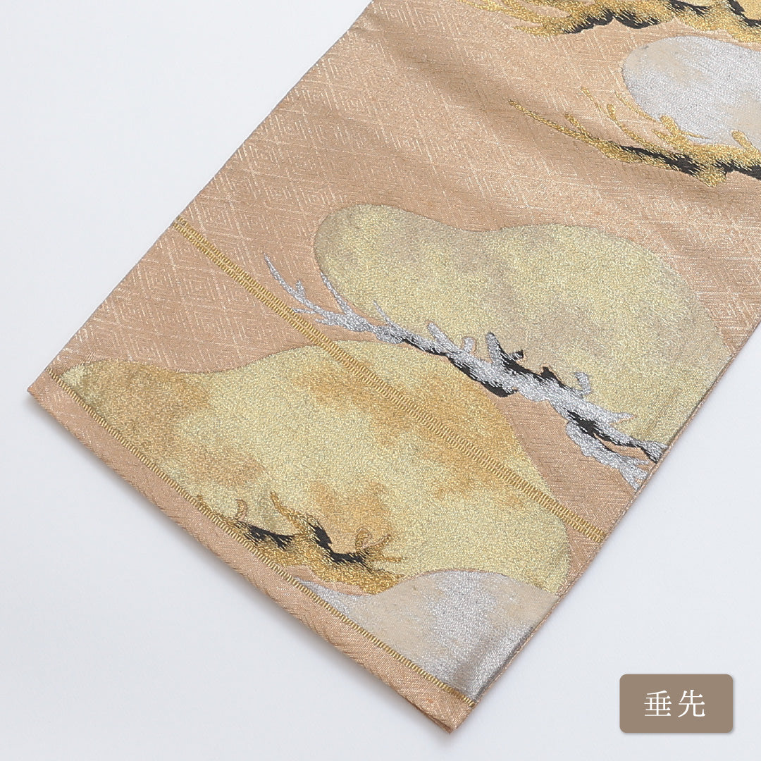 袋帯 帯丈432cm 六通 笠松 フォーマル 金系 正絹 Cランク 1223-00271