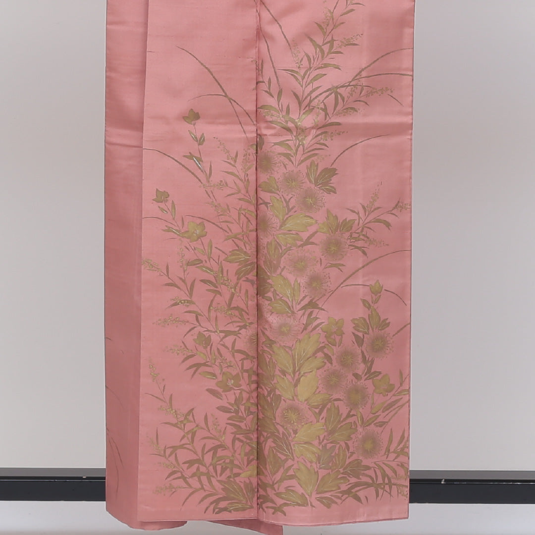色留袖 (飯田紬) 身丈155cm 裄丈62cm Aランク 正絹 袷 広衿 M 創作 付下げ セミフォーマル ピンク系 1211-F0110