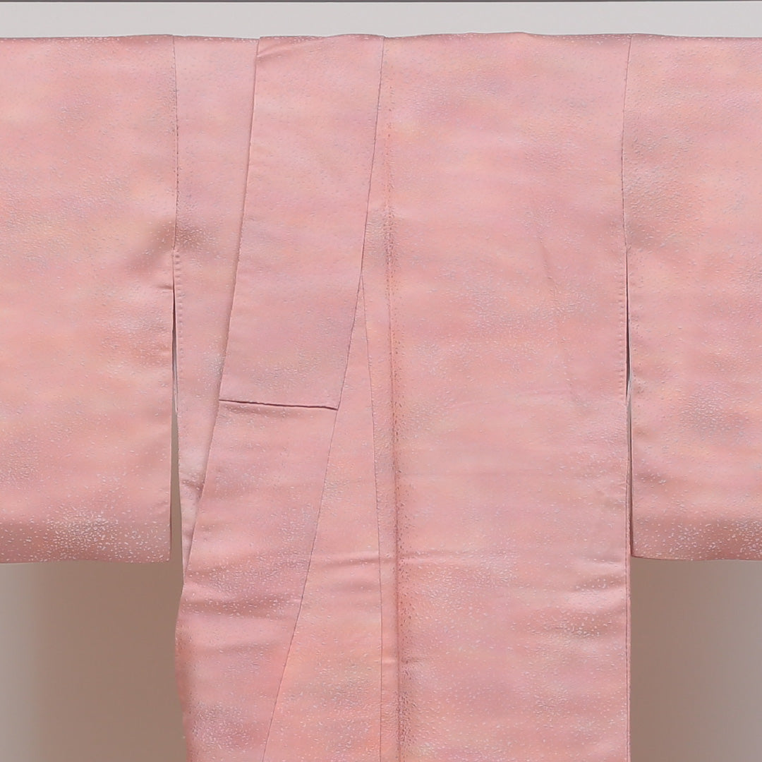 色無地 袷 身丈149cm 裄丈63cm 正絹 Aランク 一つ紋 (向かい蝶) セミフォーマル 広衿 XSサイズ ぼかし染 ピンク系 HP 1219-04898