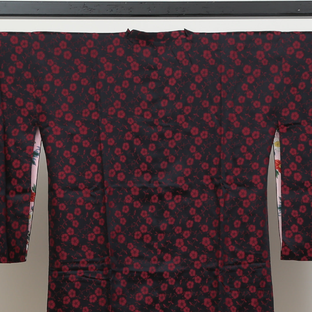 道行コート 洗える着物 袷 身丈116cm 裄丈64cm ポリエステル Sランク Mサイズ カジュアル 撫子 黒系 赤系 1263-05536