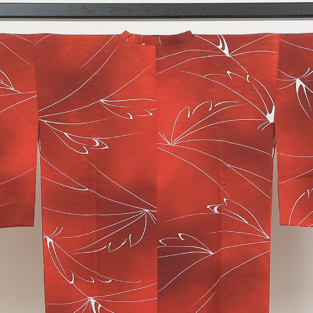 道行コート 洗える着物 袷 身丈74cm 裄丈63cm ポリエステル Sランク Sサイズ カジュアル 創作柄 ぼかし染 しつけ糸 朱系 1263-05488