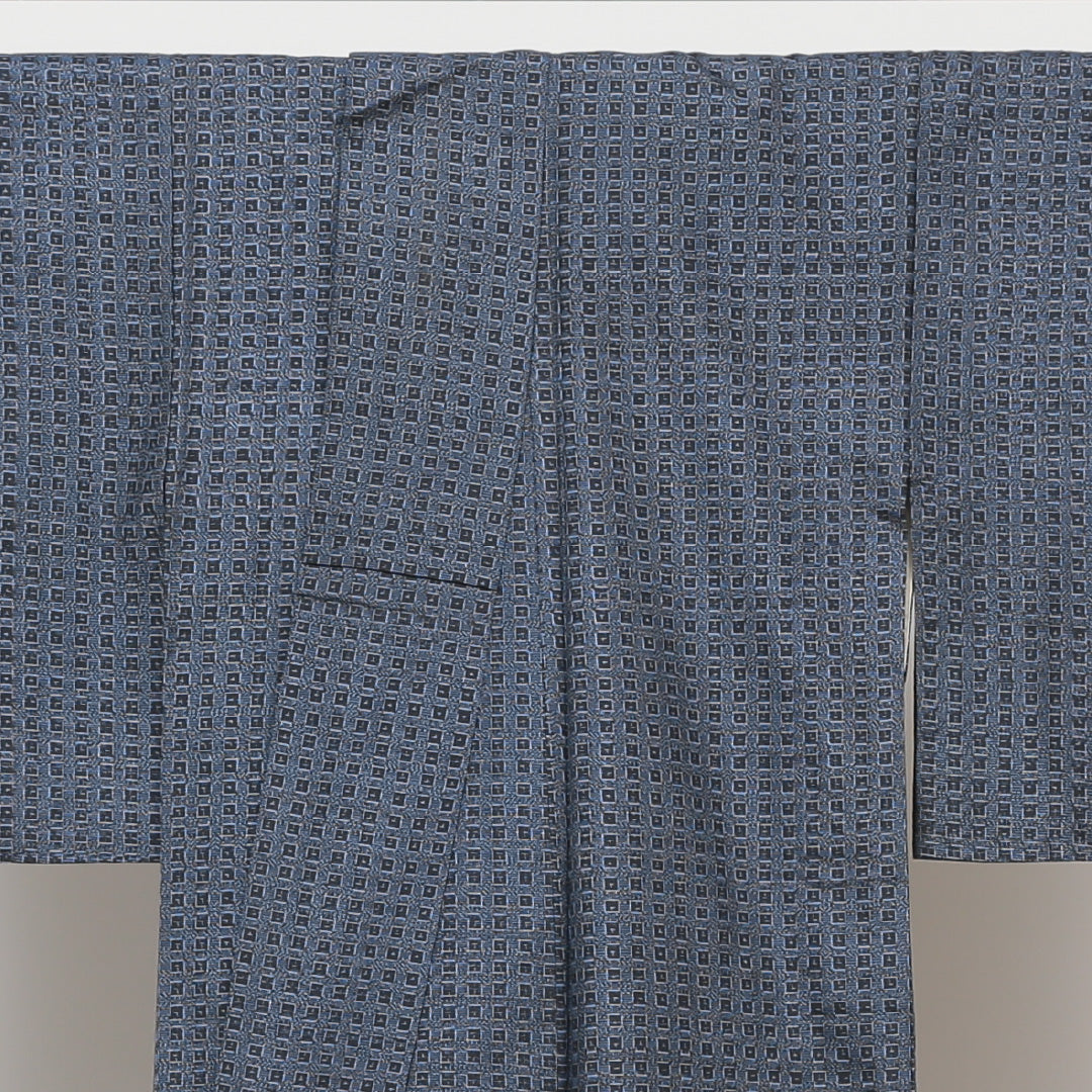 紬 アンサンブル 袷 身丈153cm 裄丈63cm 青系 正絹 優品 1216321700117