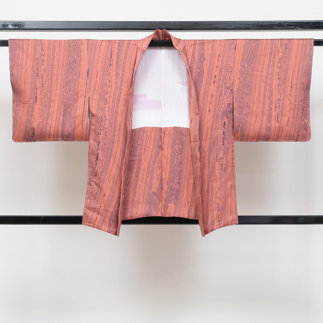 未使用品 羽織 袷 身丈73cm 裄丈63cm 正絹 Nランク カジュアル Sサイズ しつけ糸 墨流し ピンク系 RP 1232-05359