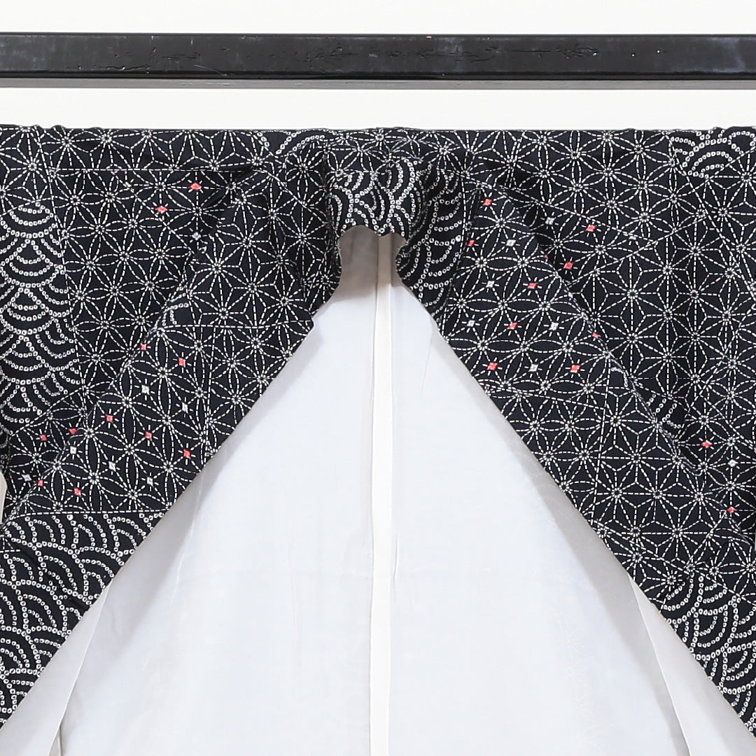 小紋 袷 身丈156cm 裄丈65cm 正絹 Sランク Mサイズ 広衿 インフォーマル 麻の葉 青海波 黒系 1215-00412