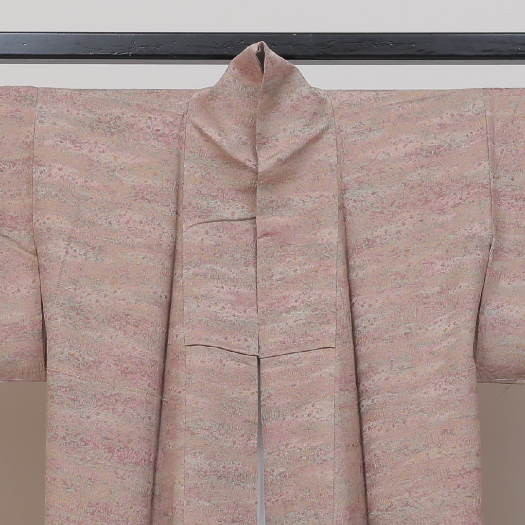 小紋 袷 身丈142cm 裄63cm 加藤唐九朗 正絹 茶系 ちりめん 落款 証紙 Sランク 1215-00182