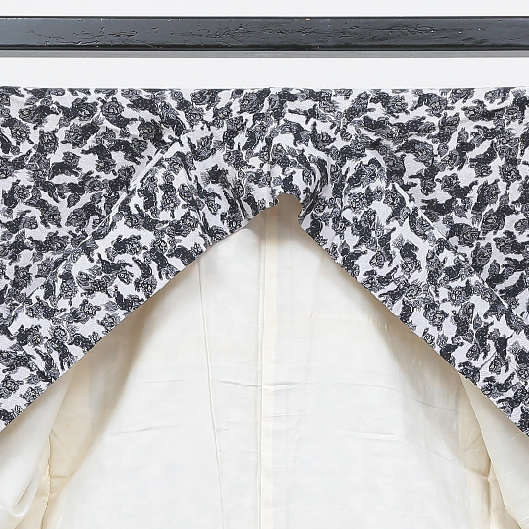 小紋 袷 身丈145cm 裄丈61cm 正絹 Cランク XSサイズ 広衿 インフォーマル ちりめん 獅子 白系 1215-00513