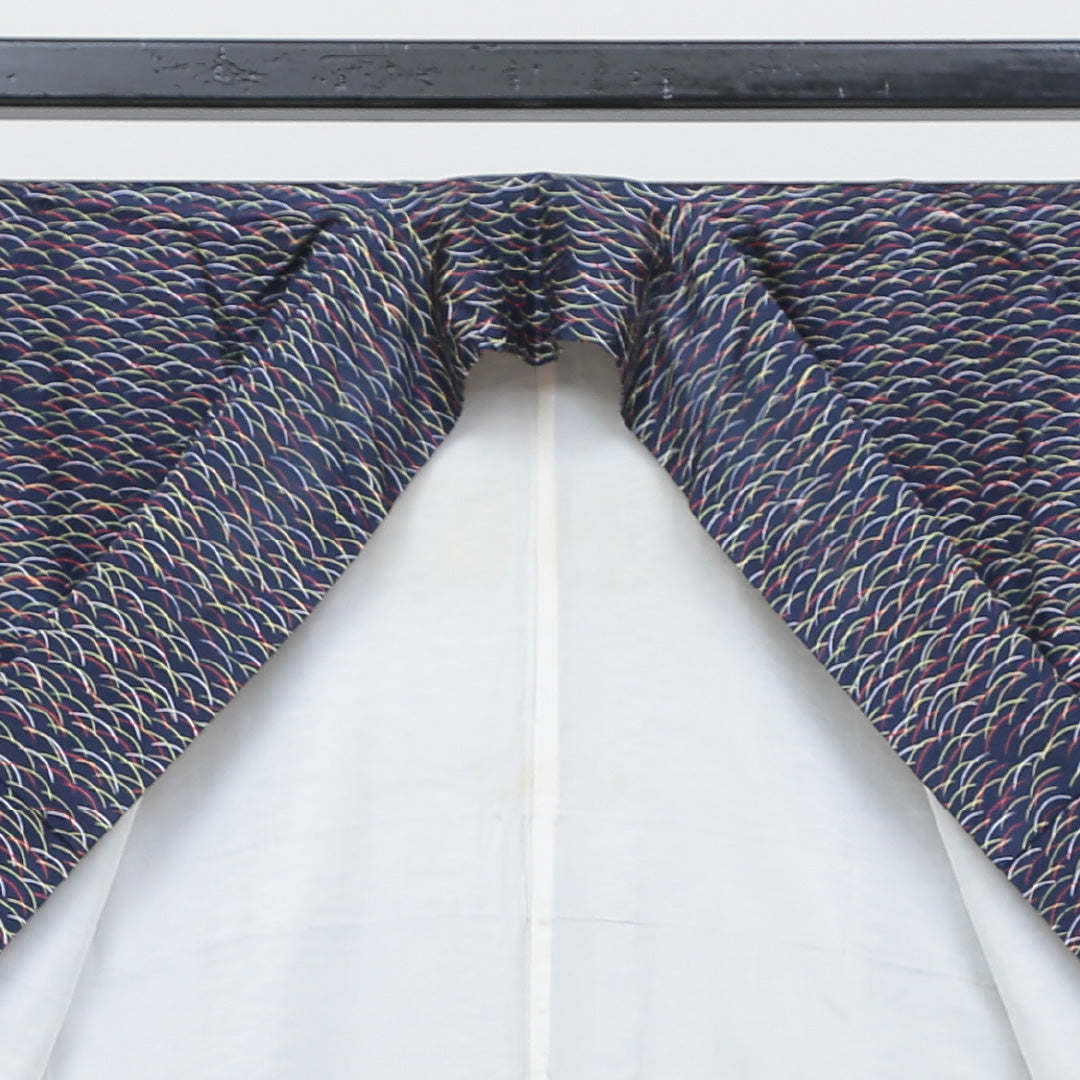 小紋 袷 身丈152cm 裄丈65cm 正絹 Aランク インフォーマル 広衿 Sサイズ 芝草 紺系 RP 1221-00541