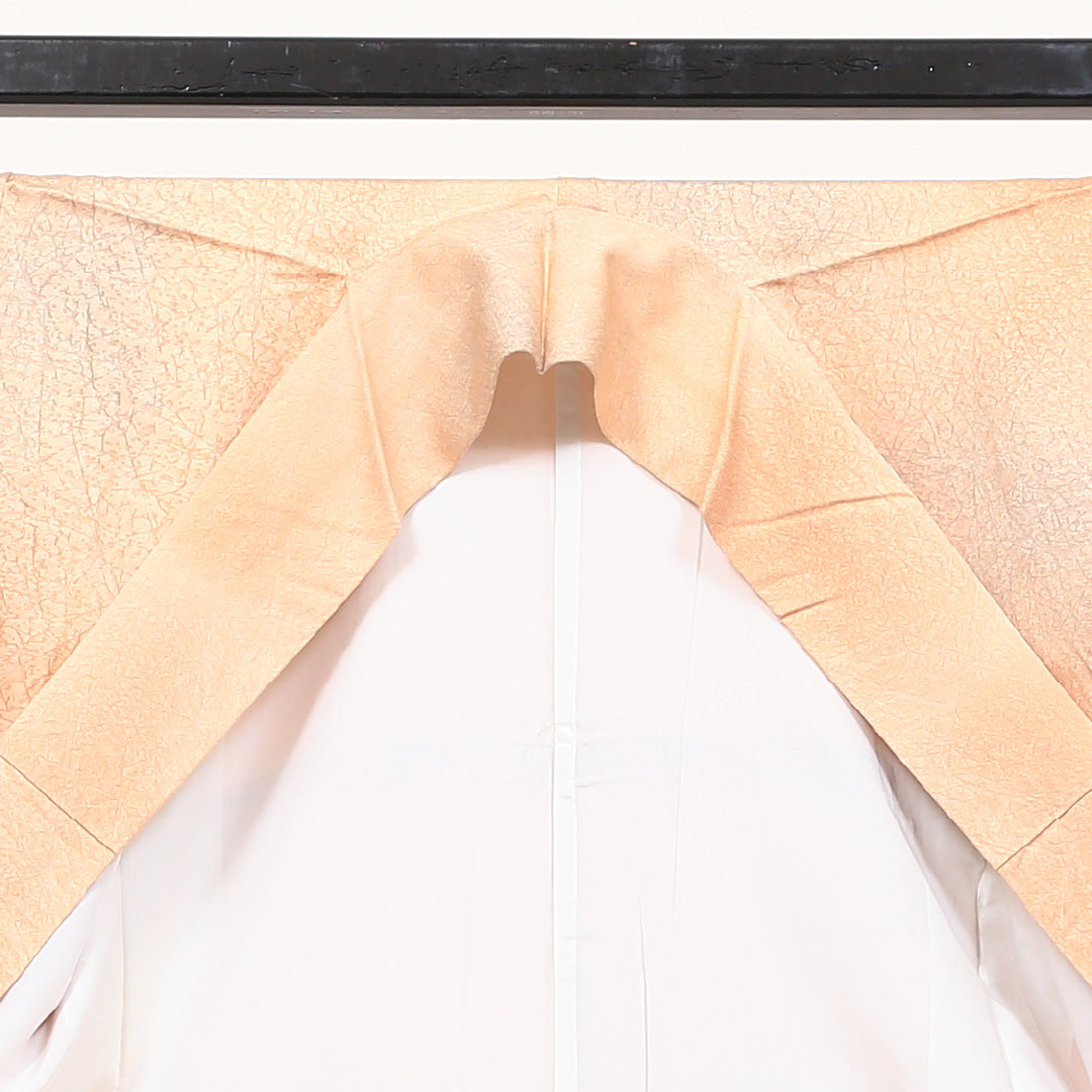 色無地 袷 身丈153cm 裄丈62cm 正絹 Bランク Sサイズ 広衿 インフォーマル ふくれ織 ぼかし染 朱系 1214-04910