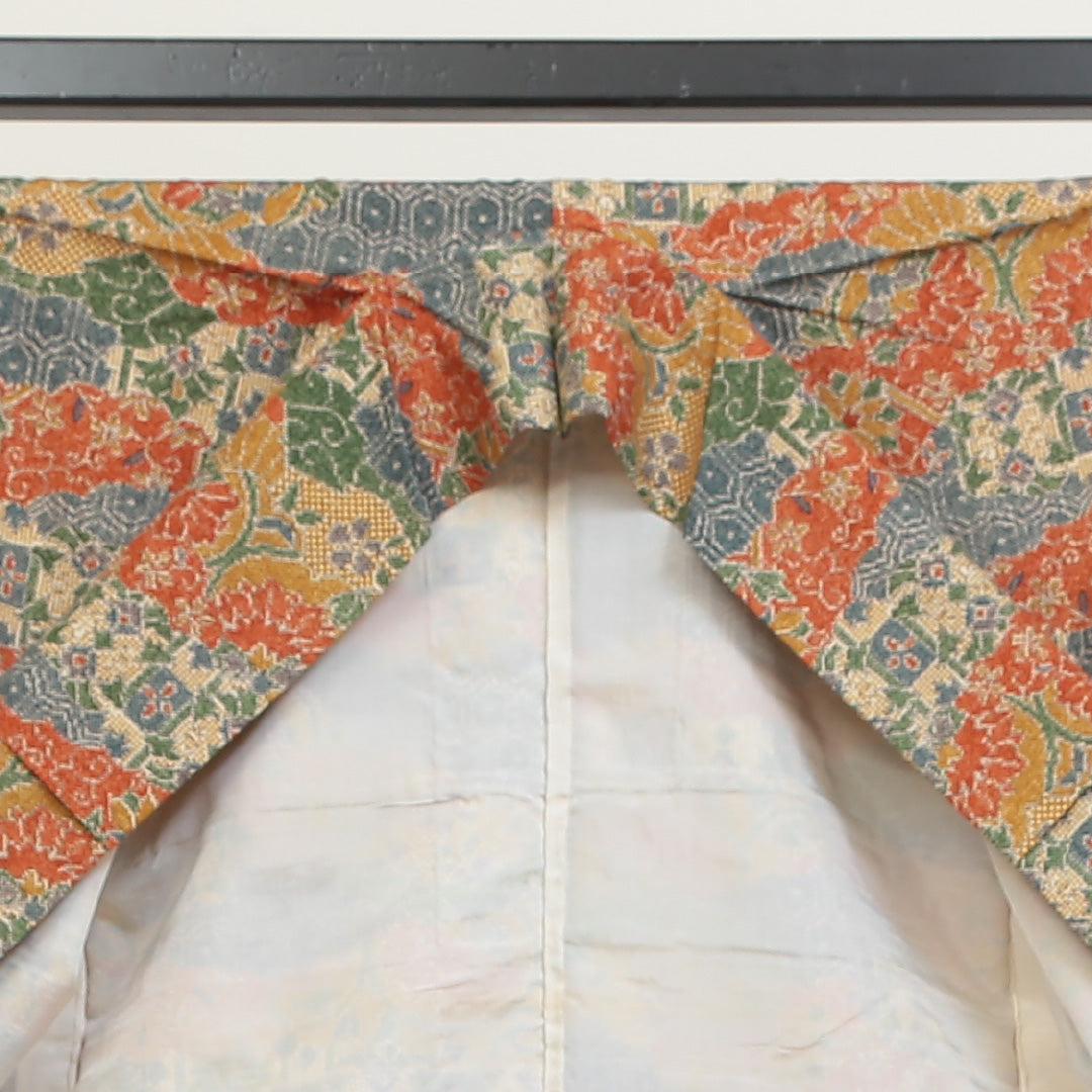 小紋 袷 身丈155cm 裄丈64cm 正絹 Sランク Mサイズ 広衿 インフォーマル 小紋 吉祥文様 花柄 植物柄 朱系 1215-02686