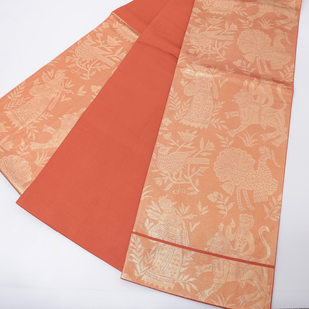 袋帯 帯丈424cm 六通 金襴 花喰鳥 オリエンタル セミフォーマル 朱系 正絹 Sランク 1223-00208