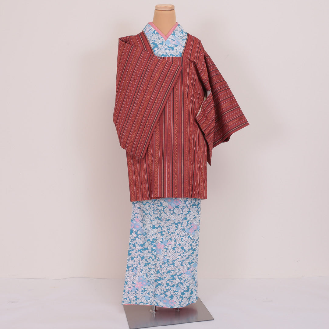 道行コート 袷 身丈87cm 裄丈63cm 正絹 Sランク セミフォーマル Sサイズ 創作柄 朱系 RP 1237-05343