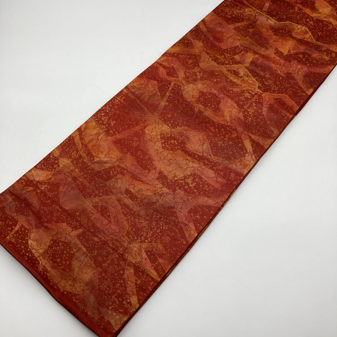 袋帯 帯丈414cm 六通 創作 引き箔 セミフォーマル 赤系 正絹 Sランク 1223-00082
