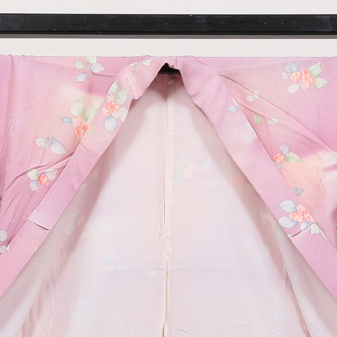 小紋 袷 身丈164cm 裄丈66cm 正絹 Sランク インフォーマル バチ衿 Lサイズ ぼかし 花柄 可憐 控え目 ピンク系 HP 1221-00402