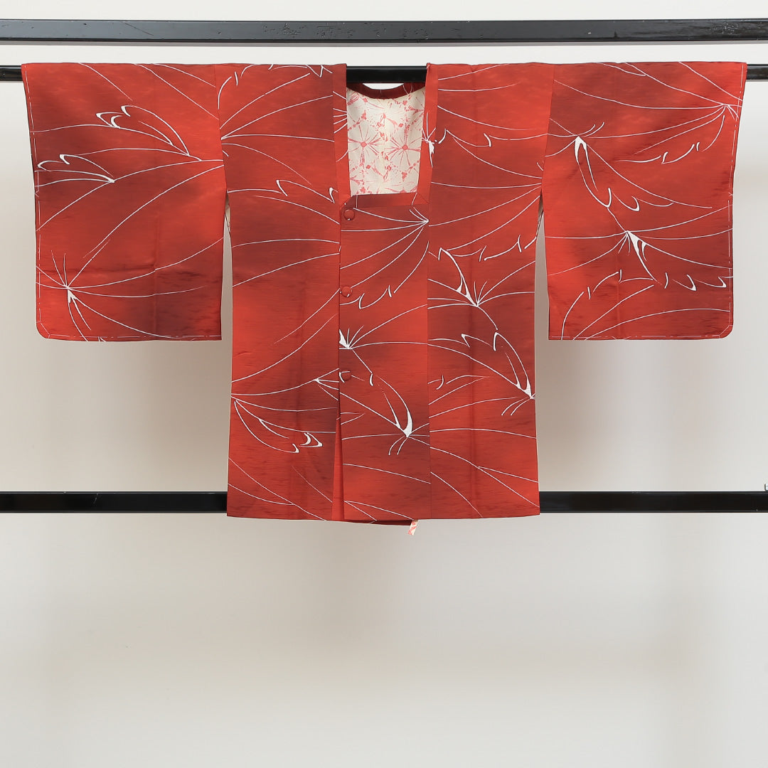 道行コート 洗える着物 袷 身丈74cm 裄丈63cm ポリエステル Sランク Sサイズ カジュアル 創作柄 ぼかし染 しつけ糸 朱系 1263-05488